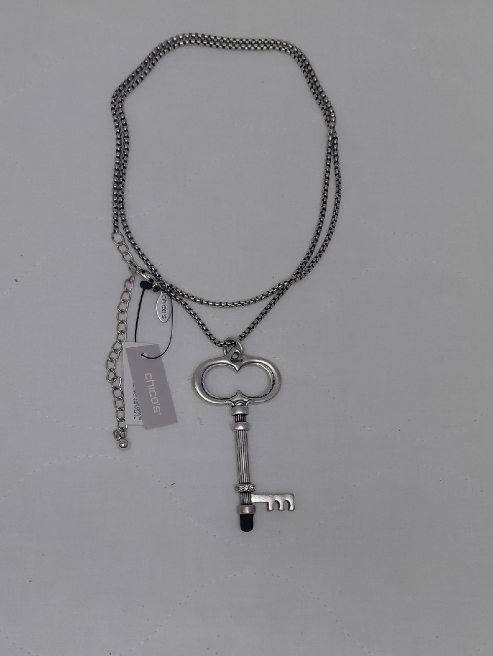 Chico's Silver-Tone Key Pendant Long Necklace - Silver